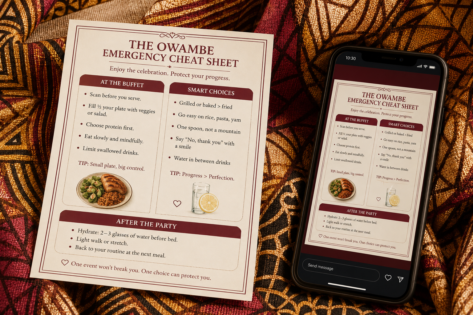 The Owambe Emergency Cheat Sheet — bonus mockup